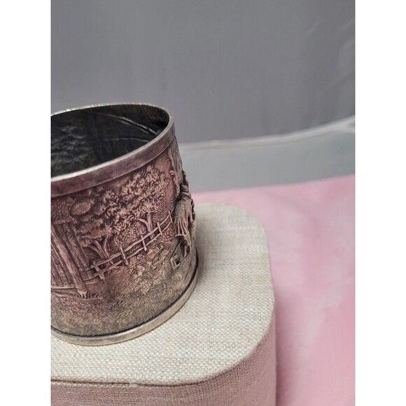 Antique Vtg Hans Jensen Silver Plate Cup Tin Denmark Story Scene - Picture 5 of 7